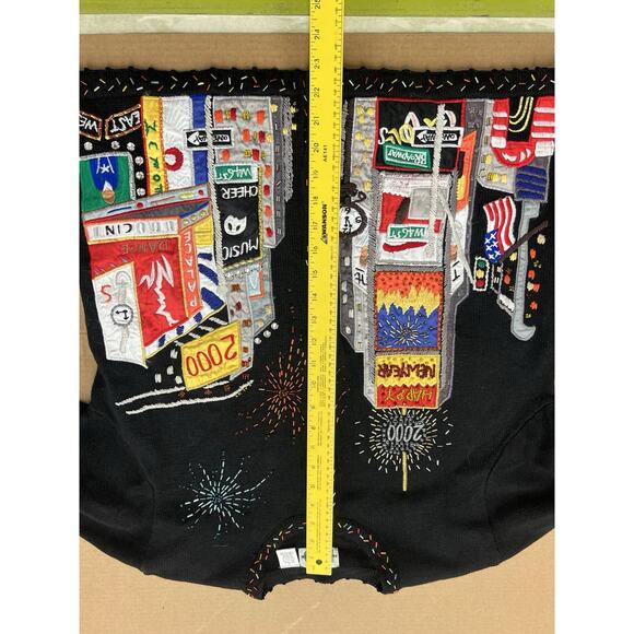 Paul Harris Design Sweater Large Y2K 2000 Times Square Beaded Embroidered Knit - Picture 6 of 8